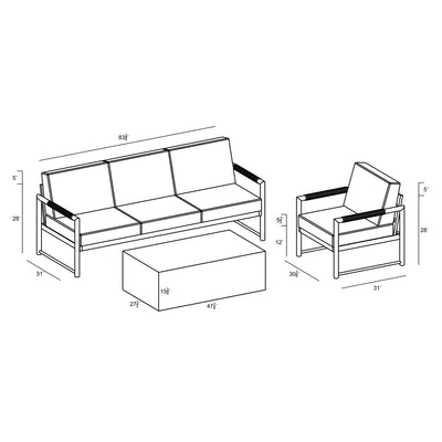 Alto 3 Piece Sofa Set - Black/Carbon by Harmonia Living