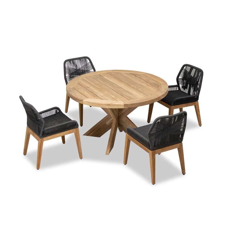 Carl Roost 4 Seat Reclaimed Teak and Rope Dining Set by Harmonia Living