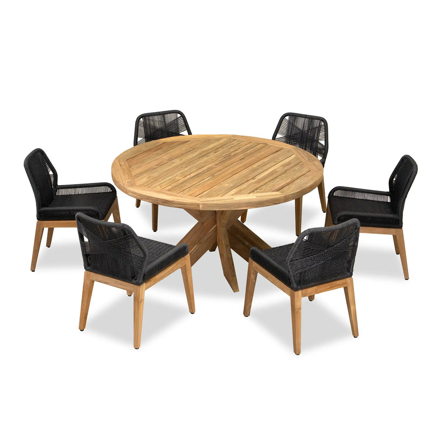 Carl Roost 6 Seat Reclaimed Teak and Rope Dining Set by Harmonia Living
