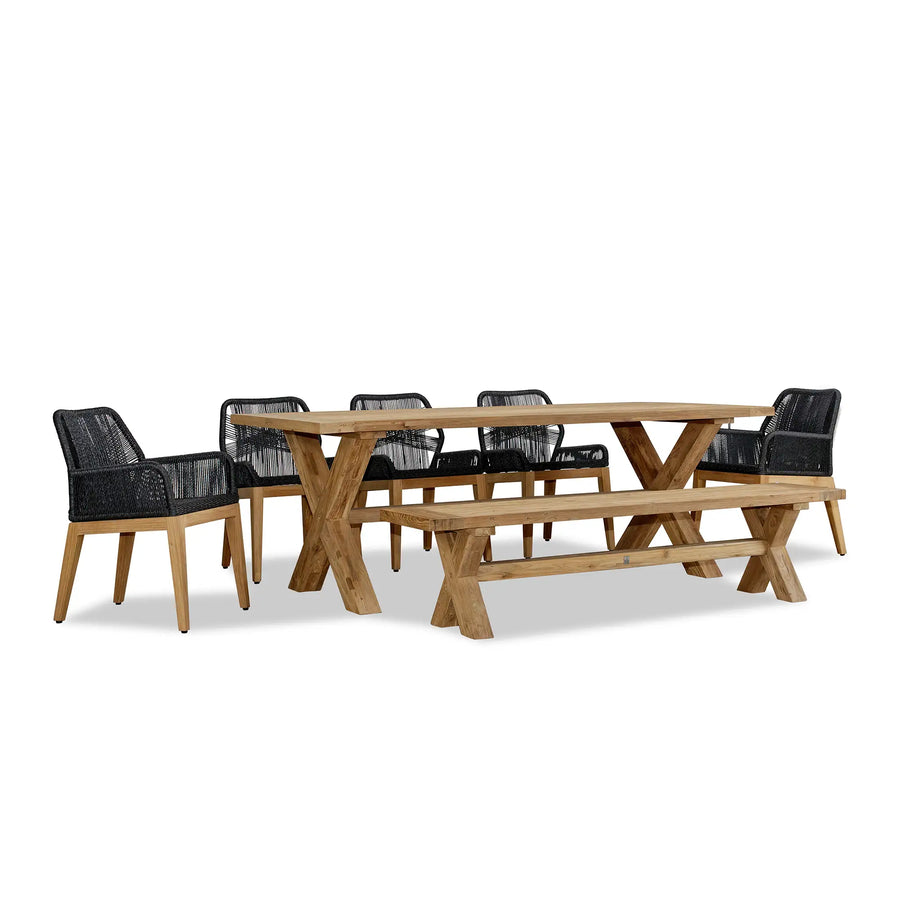 Carl Fields 8 Seat Reclaimed Teak and Rope Dining Set w/ Bench by Harmonia Living
