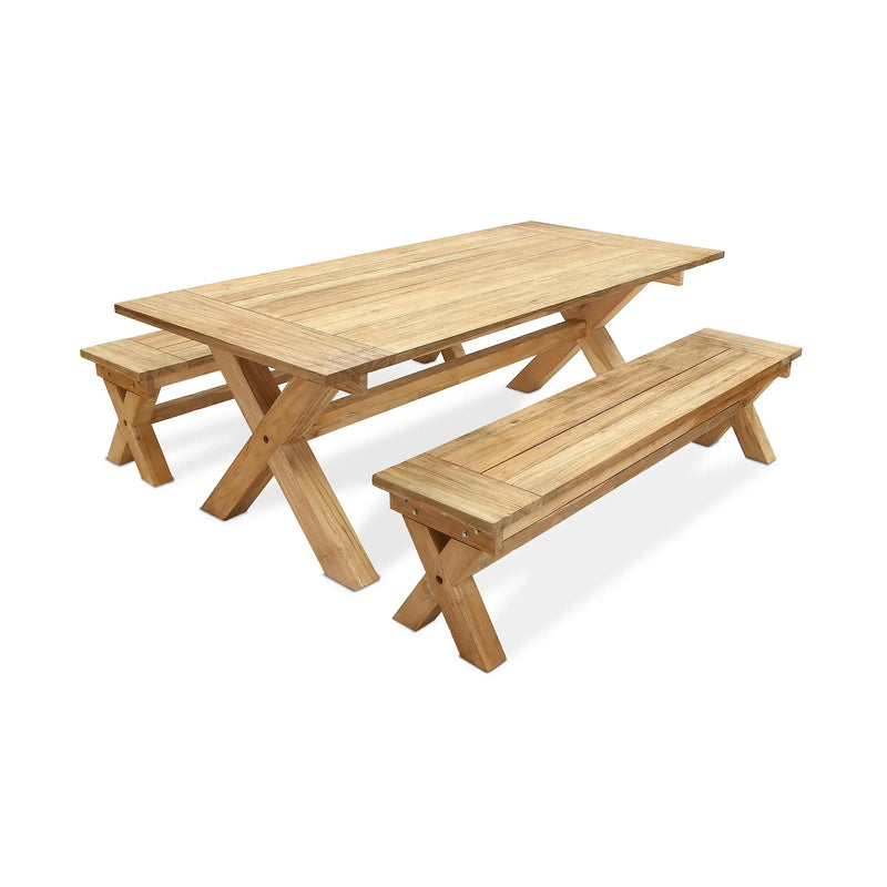 Fields 6 Seat Reclaimed Teak Dining Set w Benches by Harmonia Living