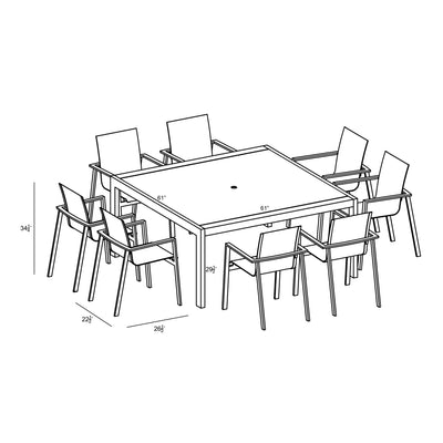 Lift 9 Piece Square Dining Set - White by Harmonia Living