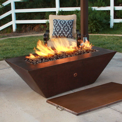 60" x 26" Largo Moreno Copper Rectangular Fire Pit and Lid COMBO