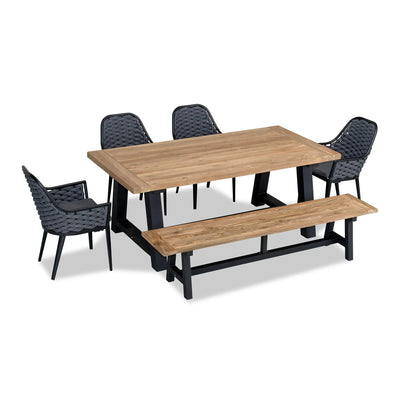 Parlor Mill 6 to 7 Seat Reclaimed Teak Outdoor Dining Set w/ Bench by Harmonia Living