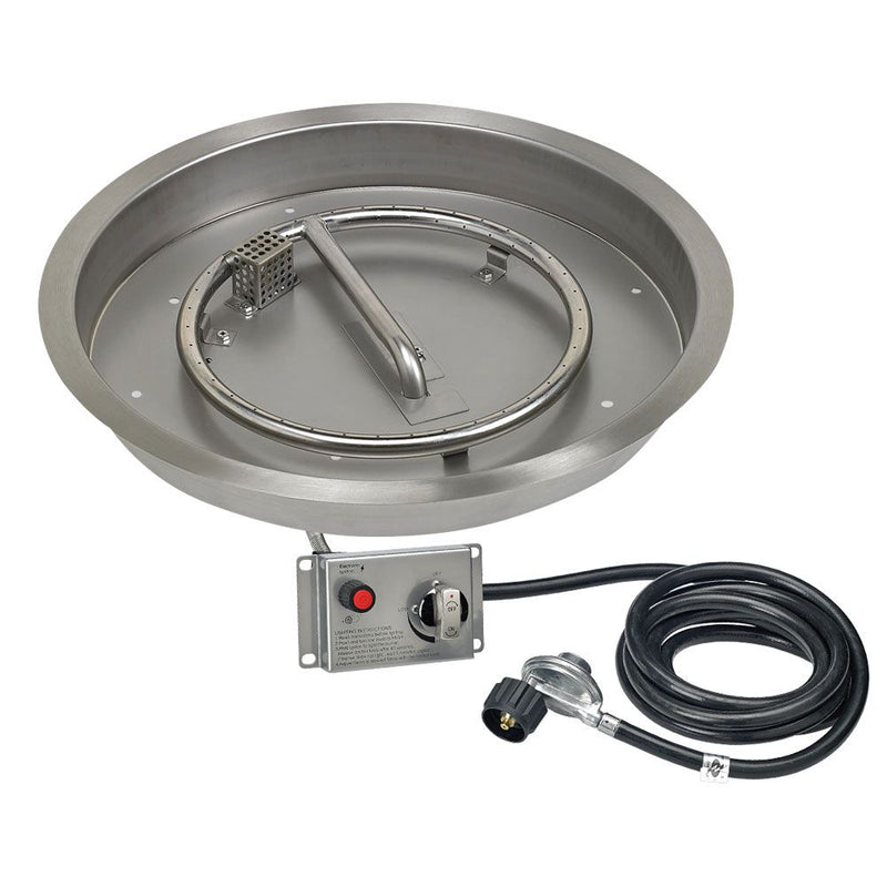 Round Stainless Steel Drop-in Fire Pit Pan (19" - 25") With Electric Ignition System kit, CSA Certified by American Fireglass