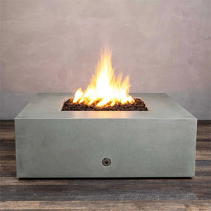 45" Square Rustic Gravity Concrete (GFRC) Fire Pit - Propane Gas Hardline - 110V CSA Hi/Lo Electronic Ignition System w/Bluetooth & Handheld Remote - Natural Gray by Starfire Designs