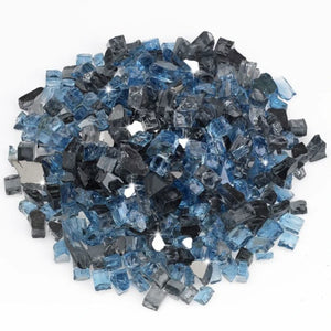 American Fire Products 1/2" Maui pre-mixed fire glass in a moody mix of midnight black and ocean blue tones—adding dramatic shimmer and bold contrast to your fire feature.