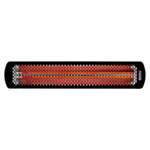 Full front-facing image of the Bromic Tungsten Electric Smart-Heat Heater in Black, displaying the heater’s long radiant element and elegant slimline design ideal for modern patios, restaurants, and outdoor entertainment spaces.