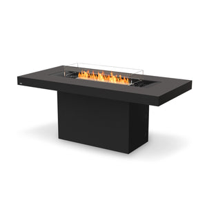The EcoSmart Fire Gin 90 Dining Fire Pit Table in Bone features a modern rectangular design with a black burner, offering an elegant and functional outdoor fire feature. Crafted with high-quality materials, this natural gas fire pit provides warmth and ambiance for outdoor dining settings. The durable bone-colored finish enhances its contemporary fire pit appeal.