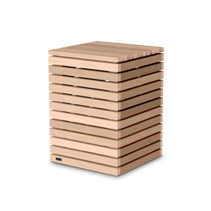 EcoSmart Fire Stool Tank in Teak, a beautifully crafted wooden propane tank cover that enhances outdoor fire pits with a modern, slatted design. Made from durable teak wood, this multi-purpose fire pit accessory discreetly conceals a propane tank while functioning as a stylish side table or stool. The natural finish complements various fire pit setups, blending seamlessly into contemporary or rustic outdoor spaces.