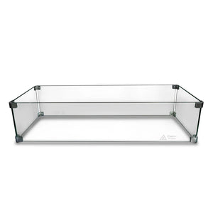 Starfire Designs Beton Rectangle Glass Wind Guard providing a clear view while shielding the flames on a gas fire pit, enhancing safety and style with a hidden propane tank