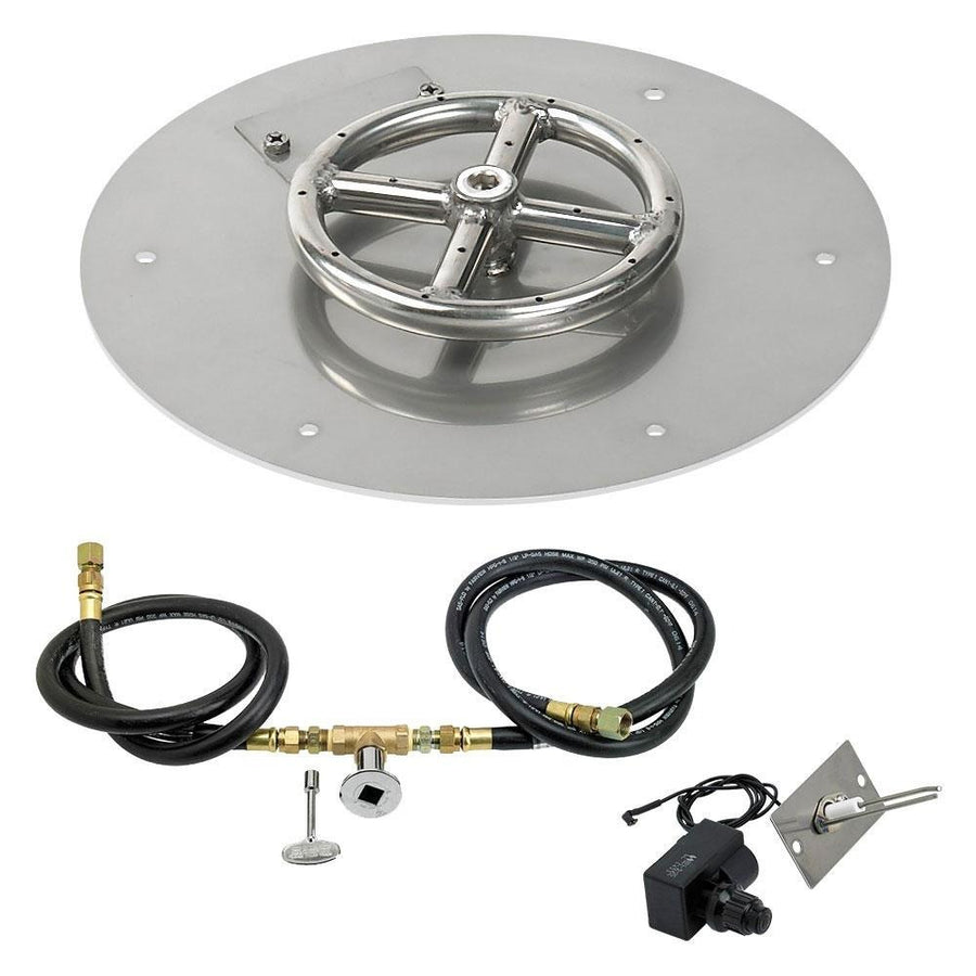 Round Stainless Steel Flat Pan 12" with Spark Ignition Kit (6" Ring) - Natural Gas by American Fireglass