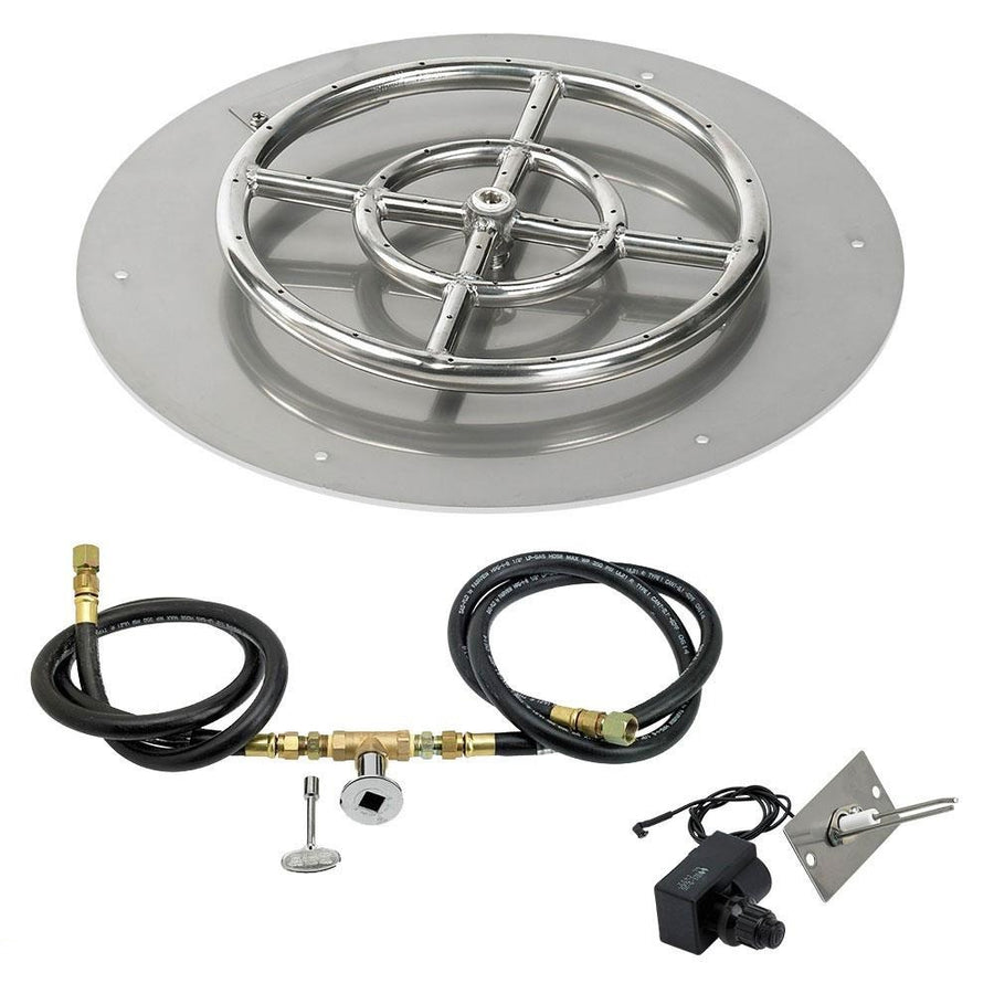 Round Stainless Steel Flat Pan 18" with Spark Ignition Kit (12" Ring) - Natural Gas by American Fireglass