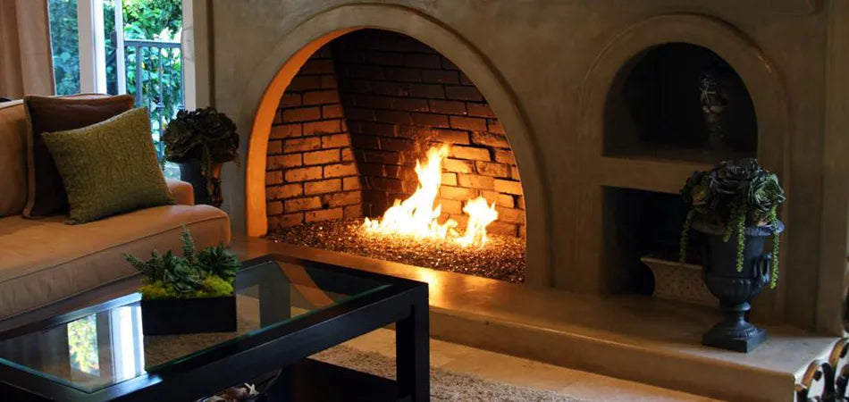 Traditional Fireplace Inside a home with Starfire Glass