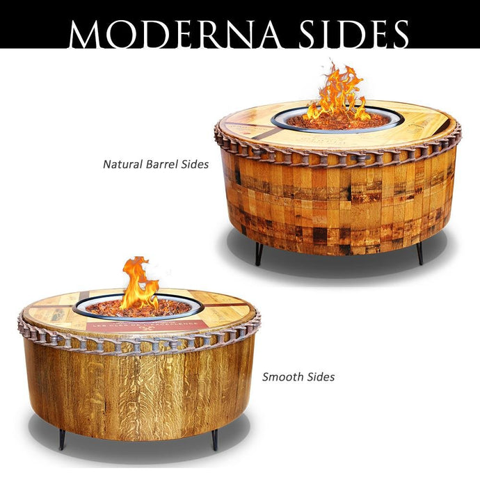 What is the difference between Vin de Flame's Moderna Natural vs Smooth Barrel Stave Side Styles?