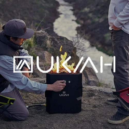 Ukiah portable fire pit in a scenic outdoor setting, showcasing innovative design and warm flames. Ideal for camping, outdoor fire pits, portable fire pits, fire pit technology, and cozy outdoor gatherings.