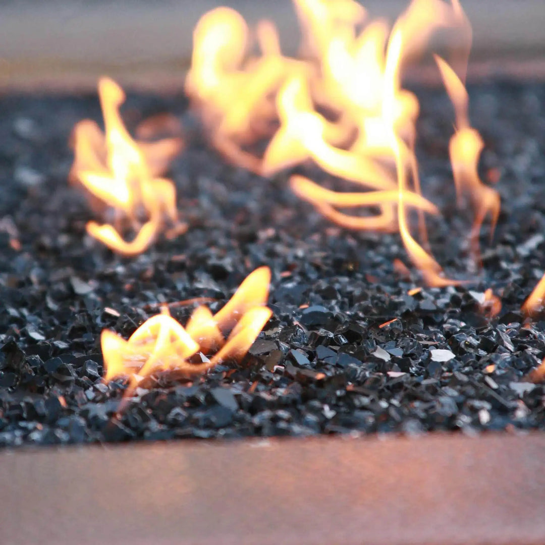 Close-up of the 10ft Copper Spartan Gas Fire Pit's copper panels, highlighting the intricate hand-hammered design