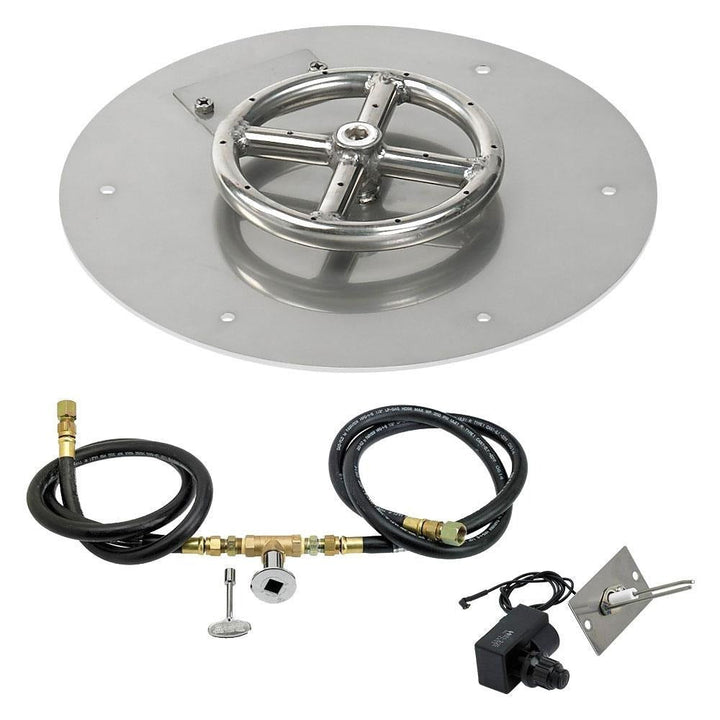 Round Stainless Steel Fire Ring (6"-18") and Flat Pan (12"-36") with Spark Ignition Kit by American Fireglass