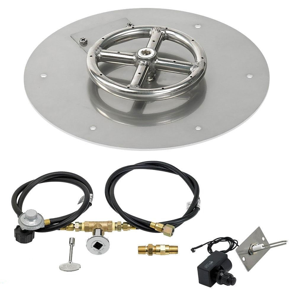 Round Stainless Steel Fire Ring (6"-18") and Flat Pan (12"-36") with Spark Ignition Kit by American Fireglass