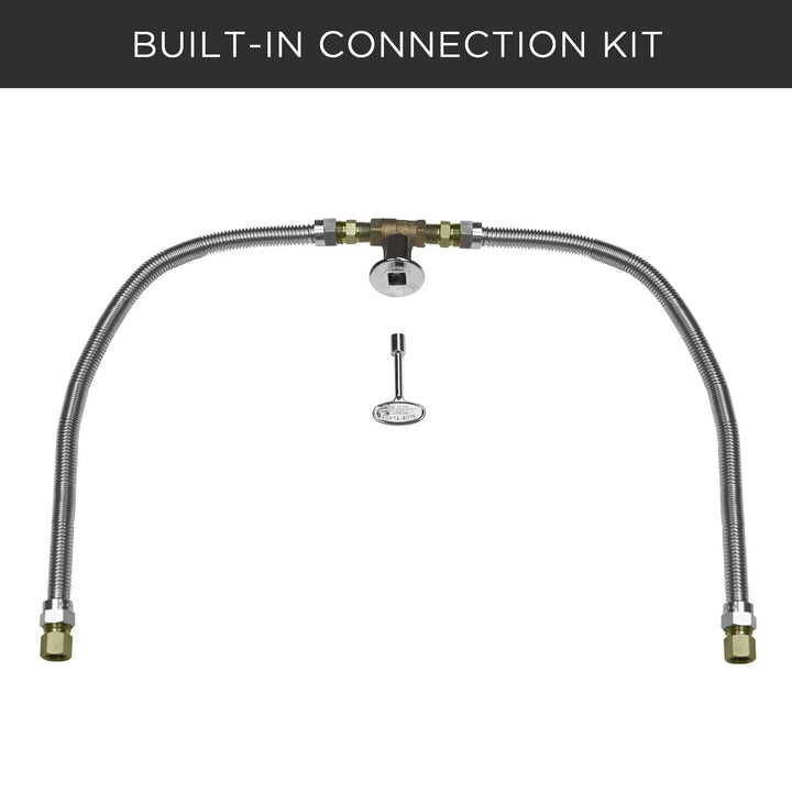 Built-in connection kit for Starfire Designs' 18-inch pan and 12-inch ring round stainless steel PowerGlow electronic ignition burner. This high-quality kit allows for seamless integration with your gas fire pit setup, ensuring optimal performance.