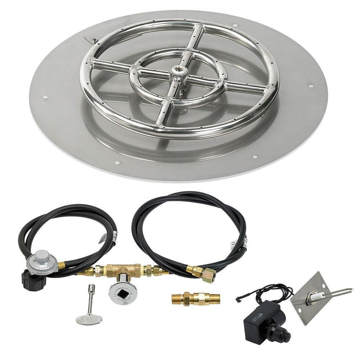 Round Stainless Steel Fire Ring (6"-18") and Flat Pan (12"-36") with Spark Ignition Kit by American Fireglass