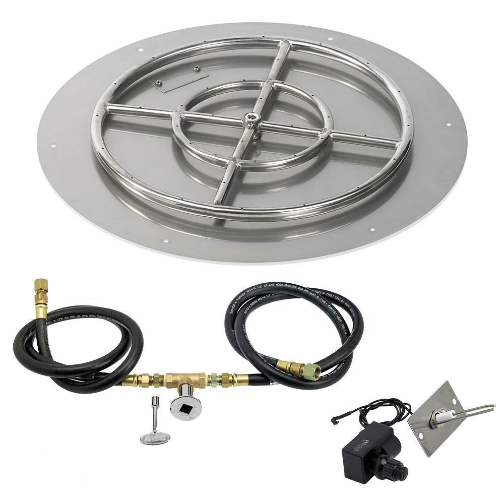 Round Stainless Steel Fire Ring (6"-18") and Flat Pan (12"-36") with Spark Ignition Kit by American Fireglass