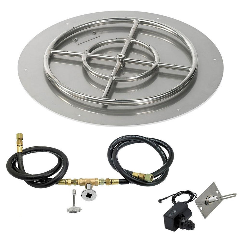 Round Stainless Steel Fire Ring (6"-18") and Flat Pan (12"-36") with Spark Ignition Kit by American Fireglass