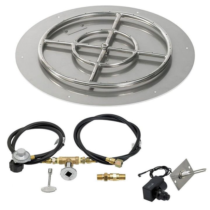 Round Stainless Steel Fire Ring (6"-18") and Flat Pan (12"-36") with Spark Ignition Kit by American Fireglass