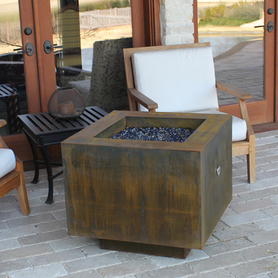 30" Square Cor-Ten Steel Fire Pit with Hidden LP Tank