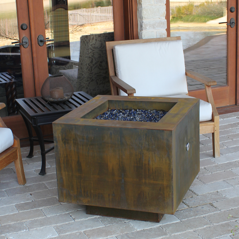 30" Square Cor-Ten Steel Fire Pit with Hidden LP Tank