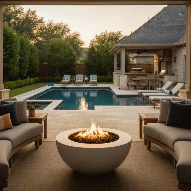 36" Round Rustic Gravity Concrete (GFRC) Fire Pit - Propane Gas Hardline - 110V CSA On/Off Electronic Ignition System - Natural Gray by Starfire Designs