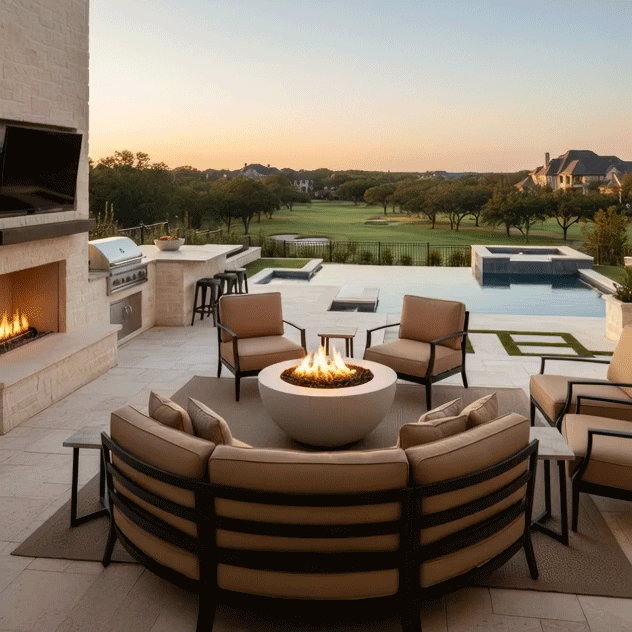 36" Round Rustic Gravity Concrete (GFRC) Fire Pit - Propane Gas Hardline - 110V CSA On/Off Electronic Ignition System - Natural Gray by Starfire Designs