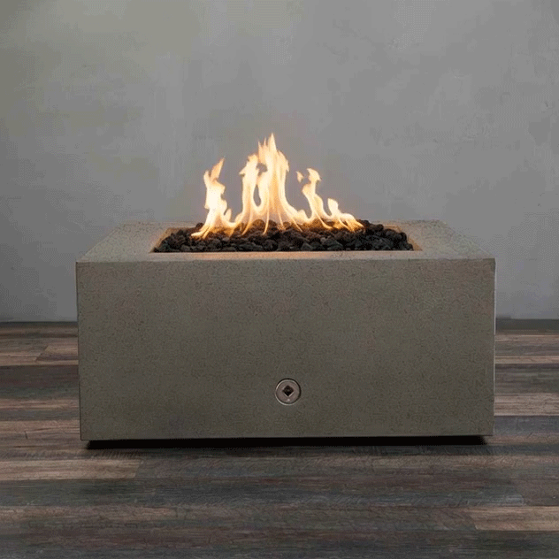 36" Square Rustic Gravity Concrete (GFRC) Fire Pit - Propane Gas Hardline - Match Lit Ignition - Brown by Starfire Designs