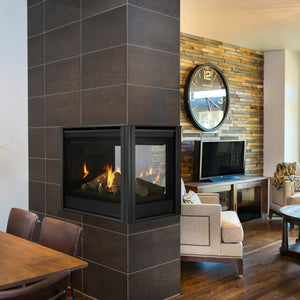 36" Pearl II Designer Peninsula Direct Vent Gas Fireplace w/ Black Peninsula Firescreen Front - Black End Panel