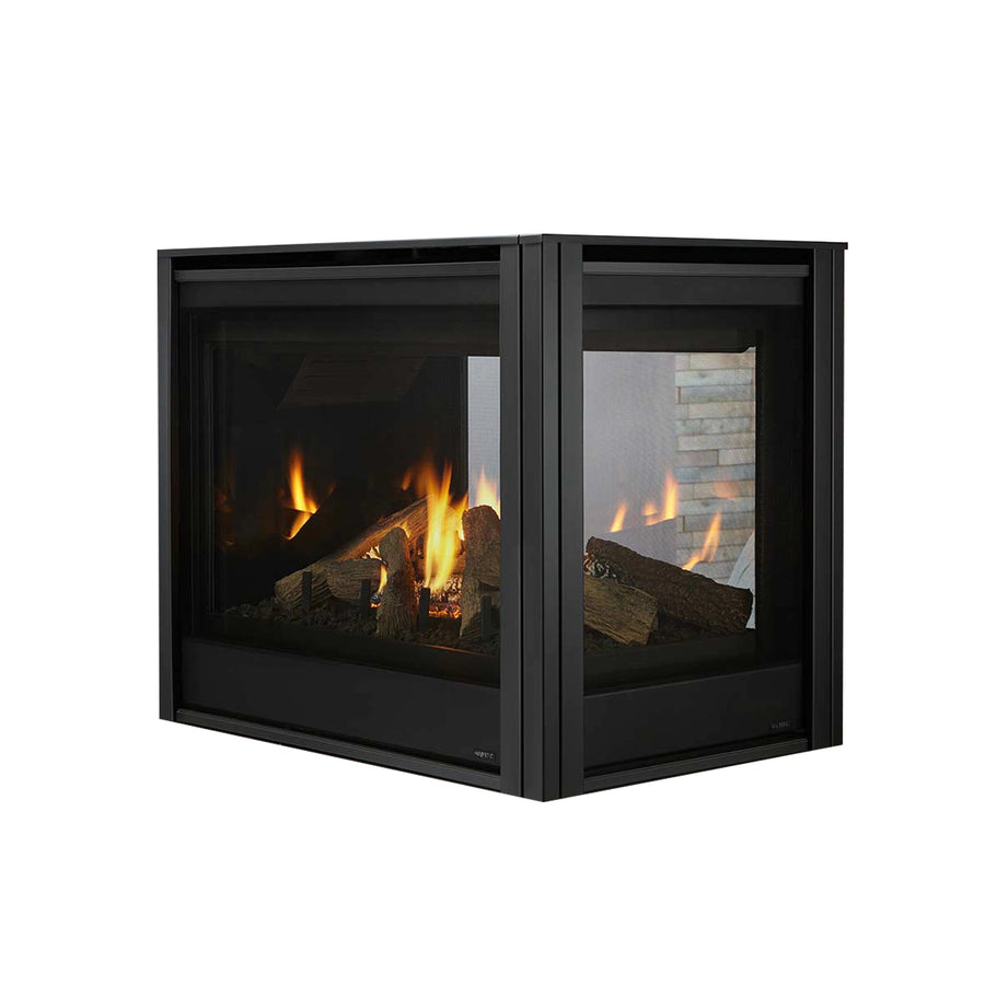 36" Pearl II Designer Peninsula Direct Vent Gas Fireplace w/ Black Peninsula Firescreen Front - Black End Panel