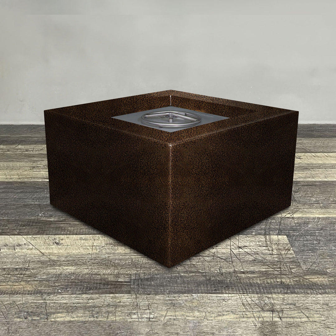 36" Square Gravity Powder Coated Steel Fire Pit - Propane Gas Hardline - Flame Sense with Spark Ignition System - Copper Vein by Starfire Designs