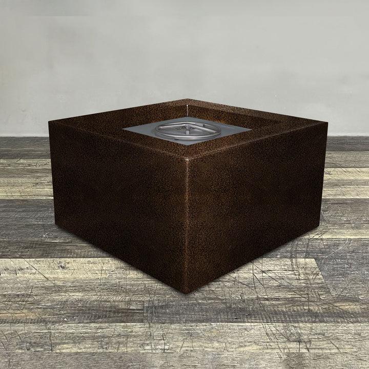 36" Square Gravity Powder Coated Steel Fire Pit - Propane Gas Hardline - Flame Sense with Spark Ignition System - Copper Vein by Starfire Designs