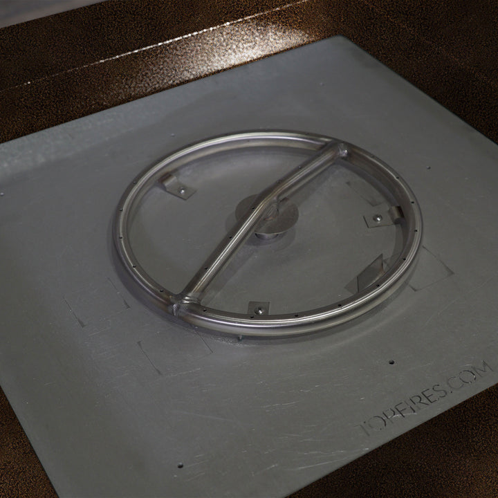 36" Square Gravity Powder Coated Steel Fire Pit - Propane Gas Hardline - Flame Sense with Spark Ignition System - Copper Vein by Starfire Designs