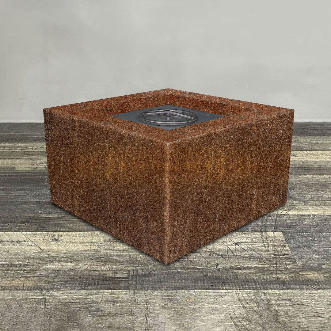 36" Square Gravity Corten Steel Fire Pit - Propane Gas Hardline - 110V CSA Hi/Lo Electronic Ignition System w/Bluetooth & Handheld Remote by Starfire Designs