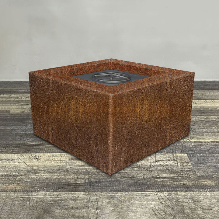 36" Square Gravity Corten Steel Fire Pit - Propane Gas Hardline - 110V CSA Hi/Lo Electronic Ignition System w/Bluetooth & Handheld Remote by Starfire Designs