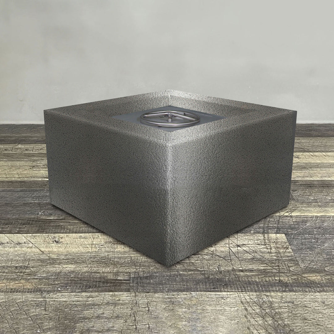 36" Square Gravity Powder Coated Steel Fire Pit - Propane Gas Hardline - Flame Sense with Spark Ignition System - Silver Hammertone by Starfire Designs