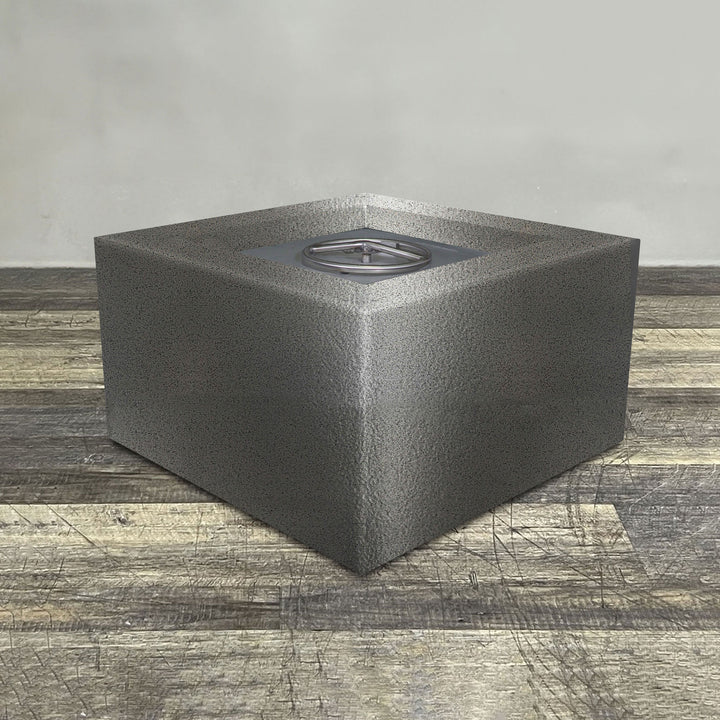 36" Square Gravity Powder Coated Steel Fire Pit - Propane Gas Hardline - Flame Sense with Spark Ignition System - Silver Hammertone by Starfire Designs