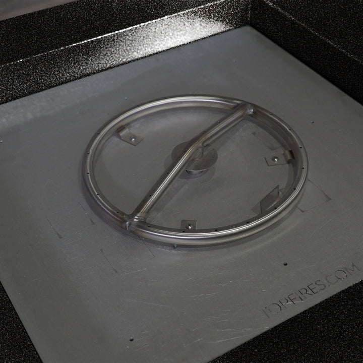 36" Square Gravity Powder Coated Steel Fire Pit - Propane Gas Hardline - Flame Sense with Spark Ignition System - Silver Vein by Starfire Designs