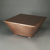 40 x 40-inch square copper tabletop featuring a hammered copper design with a durable, protective lid. Perfect for outdoor fire pits or modern patio setups, this square copper tabletop is both functional and stylish. Suitable for large fire pits, outdoor fire pit tables, and backyard setups. Its natural copper finish adds a touch of luxury to any outdoor fire pit