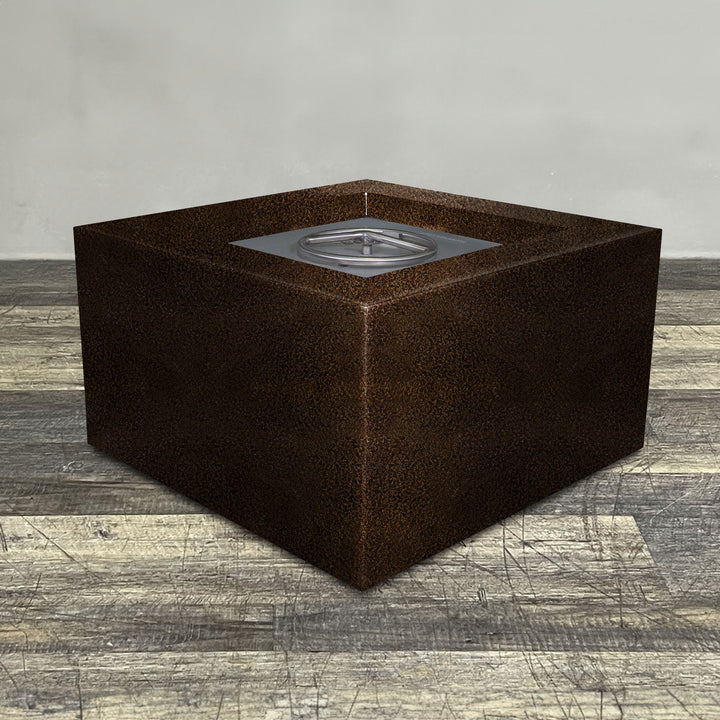 45" Square Gravity Powder Coated Steel Fire Pit - Propane Gas Hardline - 110V CSA Hi/Lo Electronic Ignition System w/Bluetooth & Handheld Remote - Copper Vein by Starfire Designs