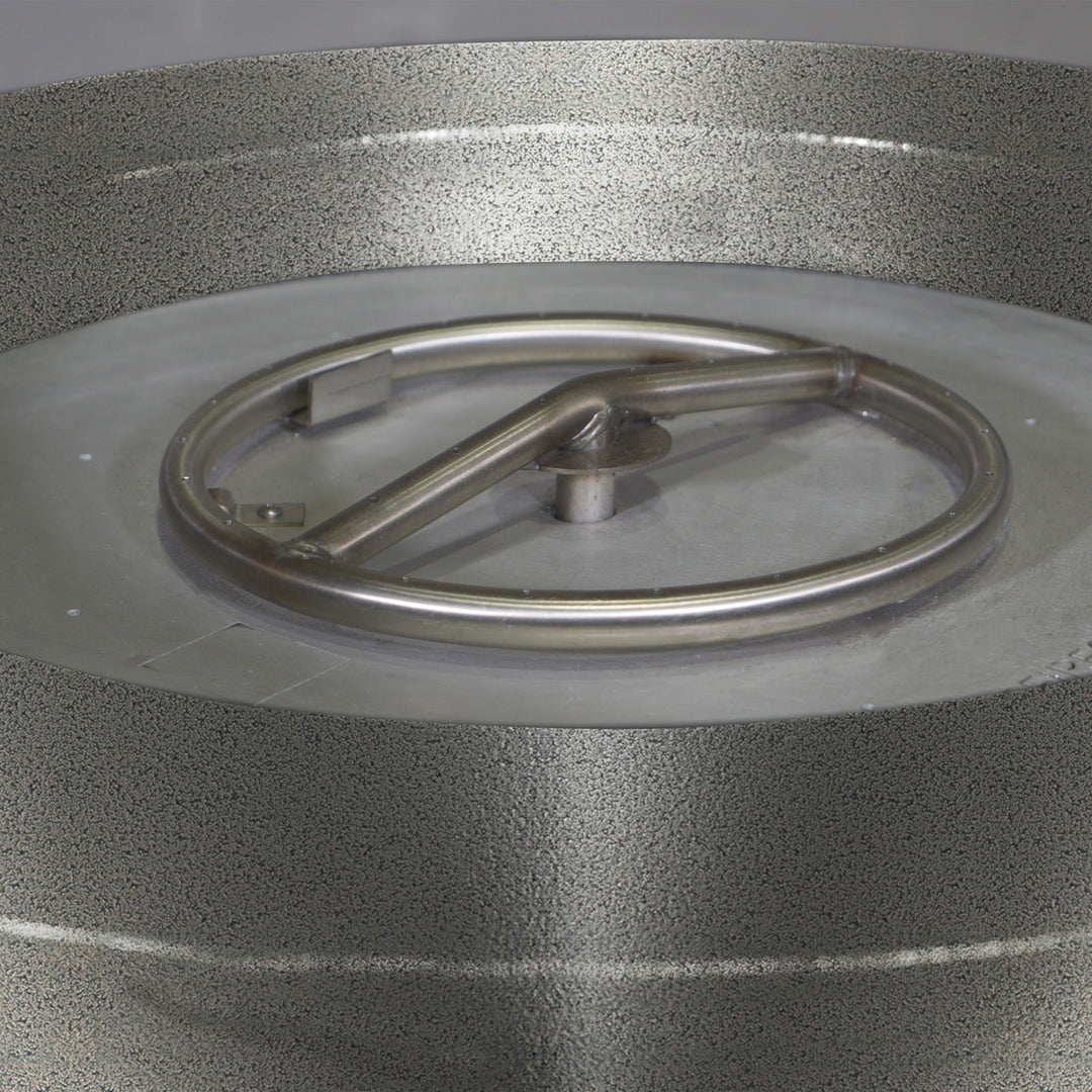 45" Round Gravity Powder Coated Steel Fire Pit - Natural Gas - 110V CSA Hi/Lo Electronic Ignition System w/Bluetooth & Handheld Remote - Silver Hammertone by Starfire Designs