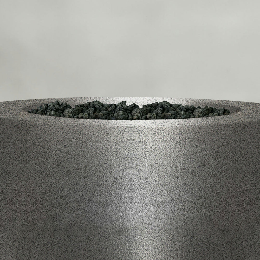 45" Round Gravity Powder Coated Steel Fire Pit - Natural Gas - 110V CSA Hi/Lo Electronic Ignition System w/Bluetooth & Handheld Remote - Silver Hammertone by Starfire Designs