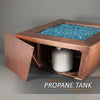 Starfire Designs 48-inch Copper Canyon gas fire pit with a hidden propane tank compartment, featuring a hammered copper finish, designed for sleek outdoor fire pit setups