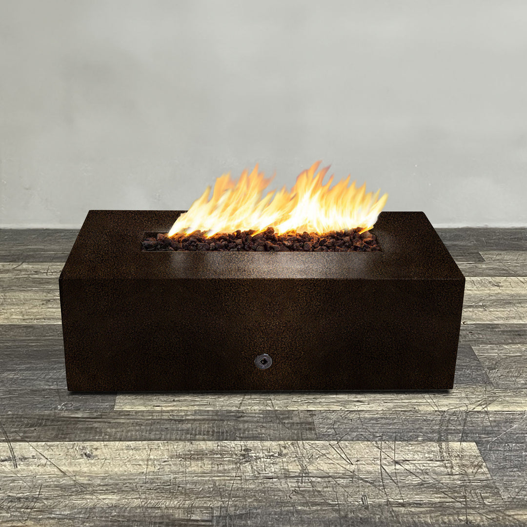 48" x 24" Rectangle Gravity Powder Coated Steel Fire Pit - Propane Gas Hardline - Flame Sense with Spark Ignition System - Copper Vein by Starfire Designs