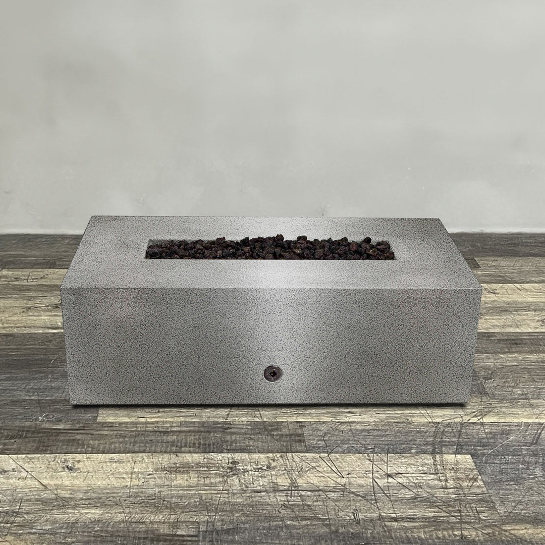 48" x 24" Rectangle Gravity Powder Coated Steel Fire Pit - Propane Gas Hardline - 110V Electronic Ignition System - Silver Hammertone by Starfire Designs